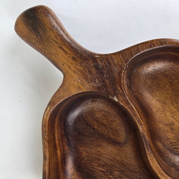 Vintage Monkey Pod Wood Leaf Serving Bowl  3 Sections Made in the Philippines - Picture 4 of 11